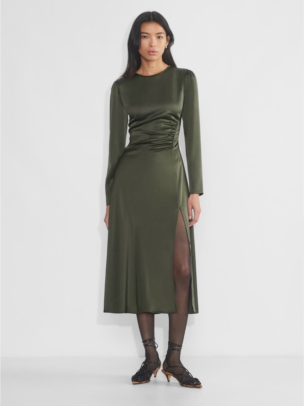Womens Aritzia WILFRED Matilda Green* Satin Maxi Dress